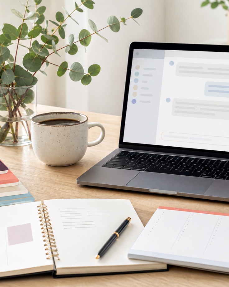 Calm laptop workspace for choosing between business ideas